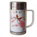 粉彩桃源小景雙層陶瓷保溫辦公杯