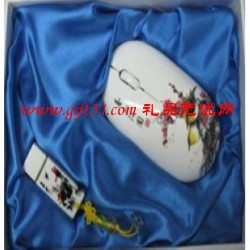 青色滿園無(wú)線鼠標(biāo)U盤兩件套定制,可定制LOGO